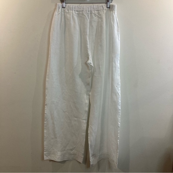 TALIA BENSON  Sz L Elastic Band Waist Wide Leg 100% Linen Flowy Palazzo Pants - Picture 3 of 5